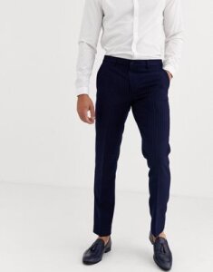 Harry Brown slim fit blue chalk stripe suit pants-Navy
