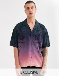 Heart & Dagger ombre shirt with tree print-Navy