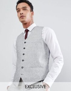 Heart & Dagger Slim Wedding Suit vest In Linen Texture-Gray