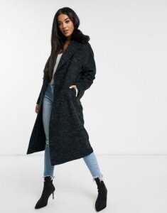 Helene Berman double breasted oversized coat with faux fur collar-Black