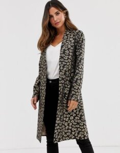 Helene Berman Edge to Edge duster coat in leopard print-Brown