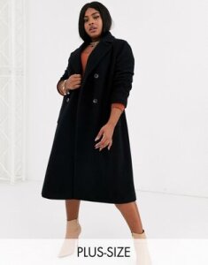 Helene Berman Plus double breasted longline coat in wool blend-Black