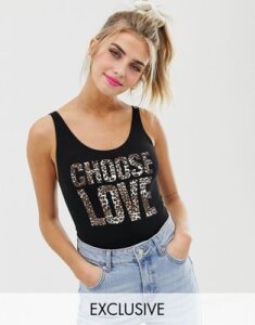 Help Refugees Choose Love body in organic cotton with leopard print-Black