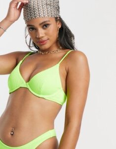 Hollister co-ord rib underwire bikini top in neon green