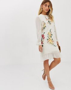 Hope & Ivy embroidered midi shift dress in cream