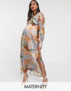 Hope & Ivy Maternity maxi tea dress in tapestry floral-Multi