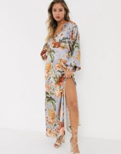Hope & Ivy maxi tea dress in tapestry floral-Multi