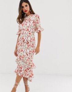 Hope & Ivy open back midaxi dress with ruffle hem in floral print-Multi