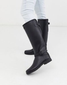 Hunter Orignal Refined Tall Wellington Boots with ankle strap in black