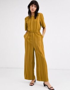 Ichi jacquard stripe jumpsuit-Yellow