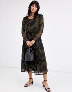 Ichi leopard print midi dress-Multi