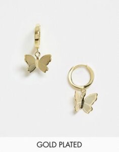 Image Gang huggie hoop earrings with butterfly charm in 18K gold plate