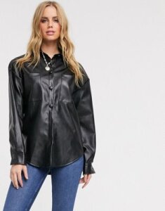 In The Style pu oversized shirt in black
