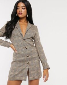 In The Style x Fashion Influx blazer dress in check print two-piece-Multi