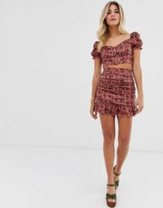 In The Style x Fashion Influx ruched frill mini skirt in blush floral-Multi