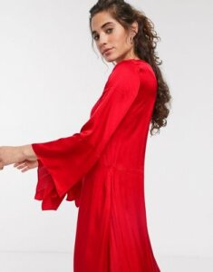 In Wear Courtney sateen maxi dress-Red