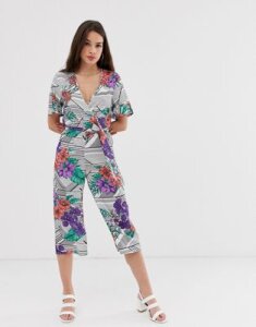 Influence culotte jumpsuit in stripe floral mix-Multi