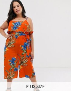 Influence Plus overlay jumpsuit in bright floral print-Orange