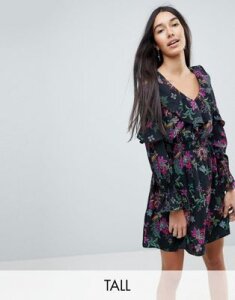 Influence Tall Floral Print Dress With Ruffle Details-Multi