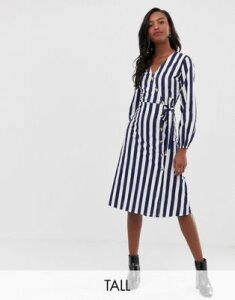 Influence Tall stripe midi dress with button detail-Blue