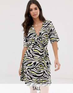 Influence Tall wrap mini dress in zebra print-Multi