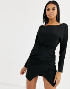 Ivyrevel ribbed mini dress with wrap skirt in black