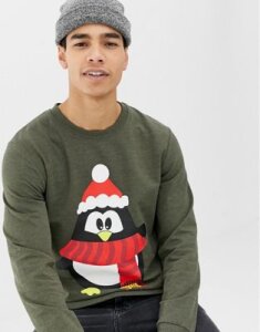 Jack and Jones Holidays Penguin Sweat Sweater-Green