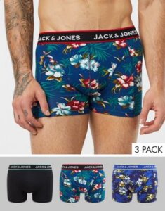 Jack & Jones 3 pack trunks in floral print-Multi