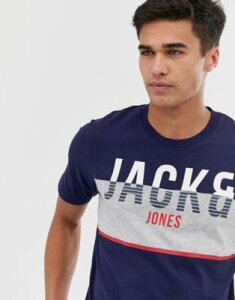 Jack & Jones Core color block logo t-shirt-Blue