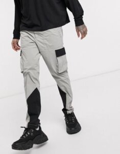 Jack & Jones Core nylon color block cargo pants in gray