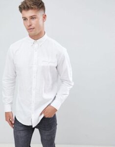 Jack & Jones Originals Slim Fit Linen Mix Shirt With Roll Up Sleeve Detail-White