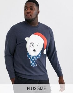 Jack & Jones Plus Holidays polar bear sweatshirt-Navy