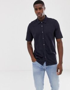 Jack & Jones Premium drop shoulder short sleeve pique shirt in navy