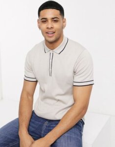 Jack & Jones Premium knitted polo with contrast tipping in beige