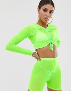 Jaded London exclusive booty short and crop two-piece in neon lime-Green