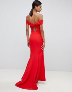 Jarlo cross front and back bardot maxi dress in red