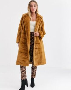 Jayley longline faux fur coat-Brown
