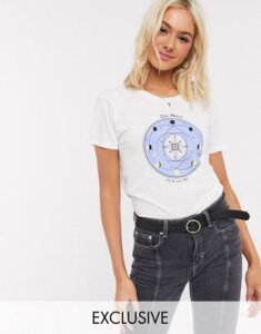 JDY t-shirt with blue astronomy motif in white