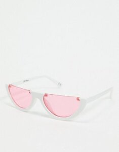 Jeepers Peepers cat eye sunglasses in white with pink lens