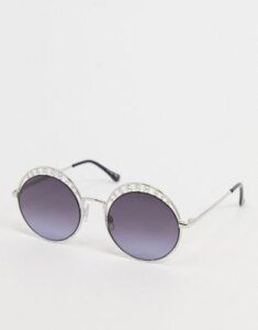 Jeepers Peepers round sunglasses in silver with pearl lens detail