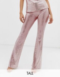 John Zack Tall flare pants in pink sequin-Silver