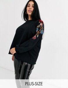 Junarose embroidered sleeve sweatshirt-Black