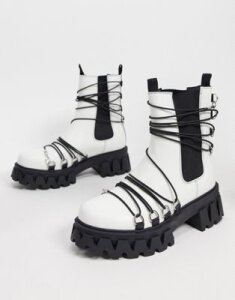 Koi Footwear Allegiance vegan chunky boots with black laces in white