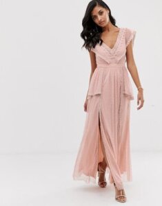 Lace & Beads maxi dress in taupe-Pink