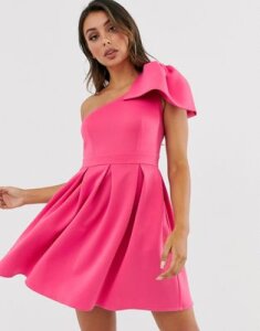 Laced In Love one shoulder mini scuba dress in pink