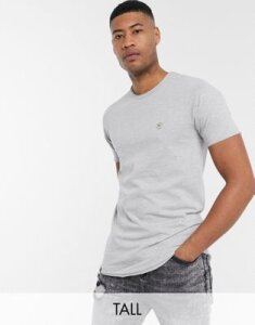 Le Breve Tall longline raw edge t-shirt in gray marl