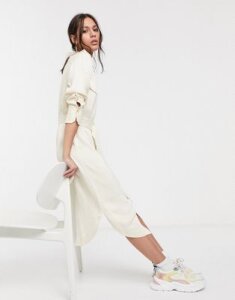 Levete Room belted utility midi shirt dress in cream