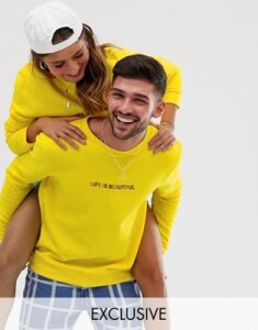 LIFE IS BEAUTIFUL unisex embroidered sweatshirt-Yellow