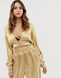 Lioness plunge front wrap top two-piece in gold