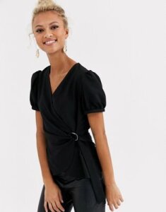 Lipsy black d ring puff sleeve blouse in black